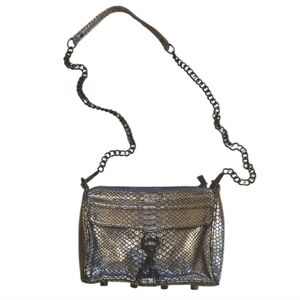 Leather Metallic embossed.Snake Chain Crossbody Bag